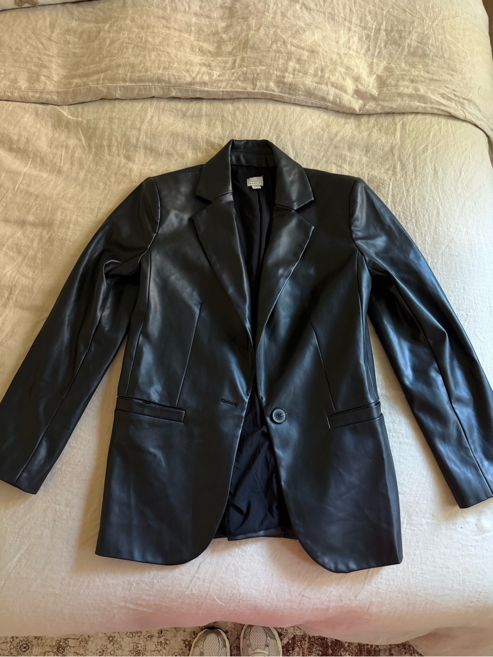 Black Faux Leather Blazer Jacket